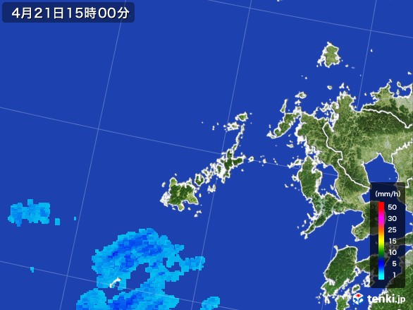 五島列島(長崎県)の雨雲レーダー(2017年04月21日)
