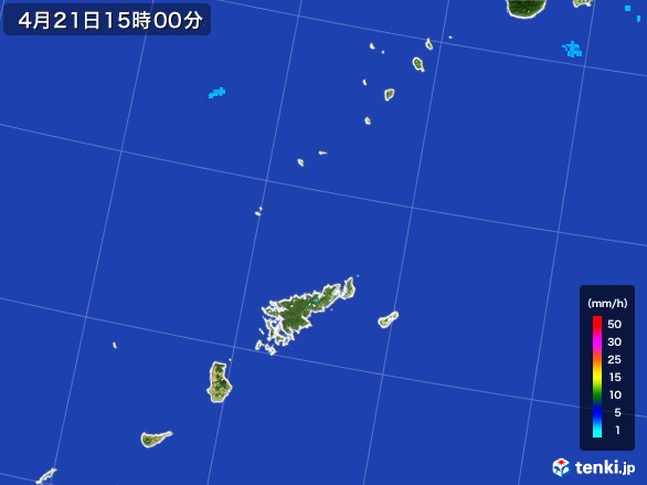 奄美諸島(鹿児島県)の雨雲レーダー(2017年04月21日)