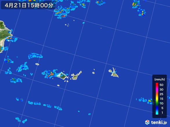 宮古・石垣・与那国(沖縄県)の雨雲レーダー(2017年04月21日)