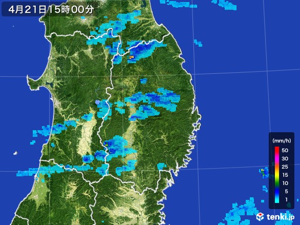 岩手県の雨雲レーダー(2017年04月21日)