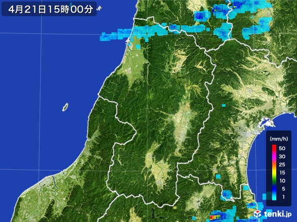 山形県の雨雲レーダー(2017年04月21日)