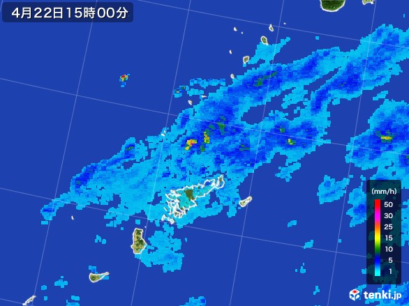 奄美諸島(鹿児島県)の雨雲レーダー(2017年04月22日)