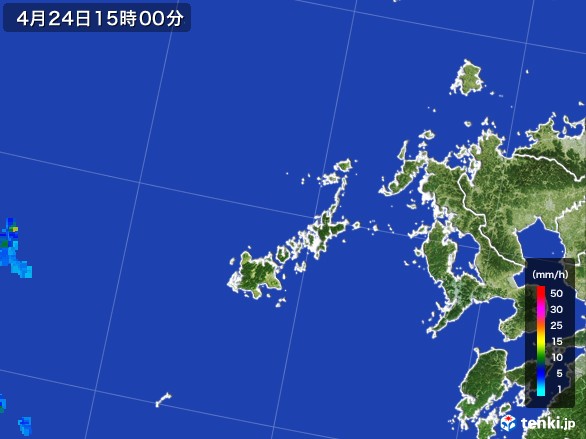 五島列島(長崎県)の雨雲レーダー(2017年04月24日)