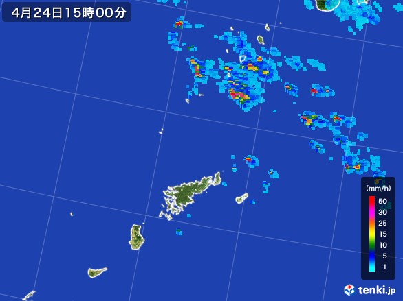 奄美諸島(鹿児島県)の雨雲レーダー(2017年04月24日)