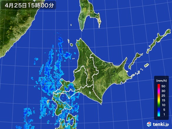 北海道地方の雨雲レーダー(2017年04月25日)