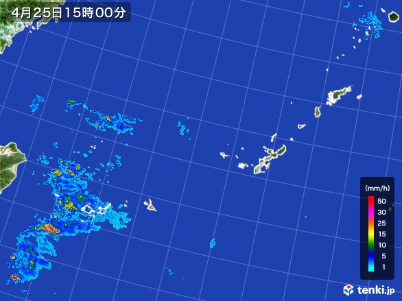 沖縄地方の雨雲レーダー(2017年04月25日)