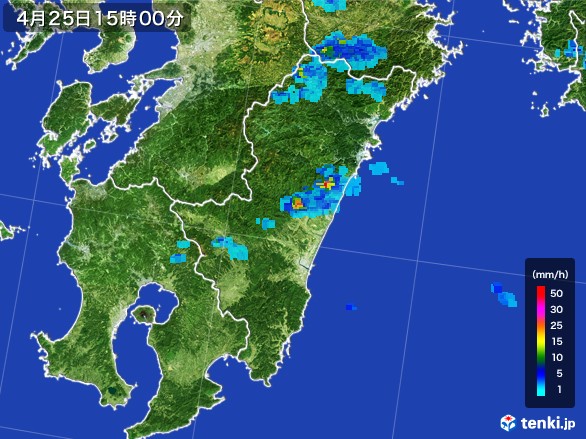 宮崎県の雨雲レーダー(2017年04月25日)