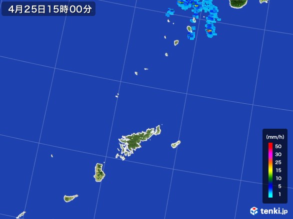 奄美諸島(鹿児島県)の雨雲レーダー(2017年04月25日)