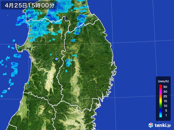 岩手県の雨雲レーダー(2017年04月25日)