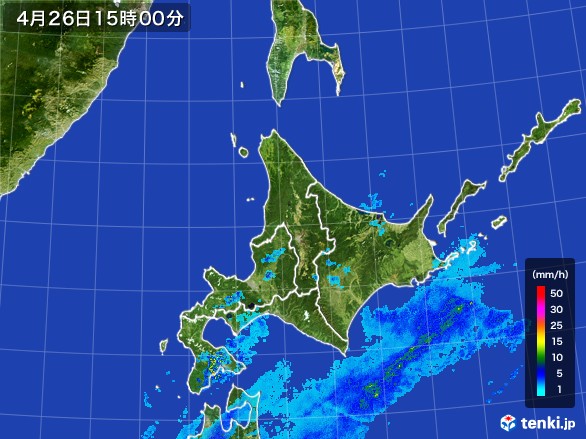 北海道地方の雨雲レーダー(2017年04月26日)