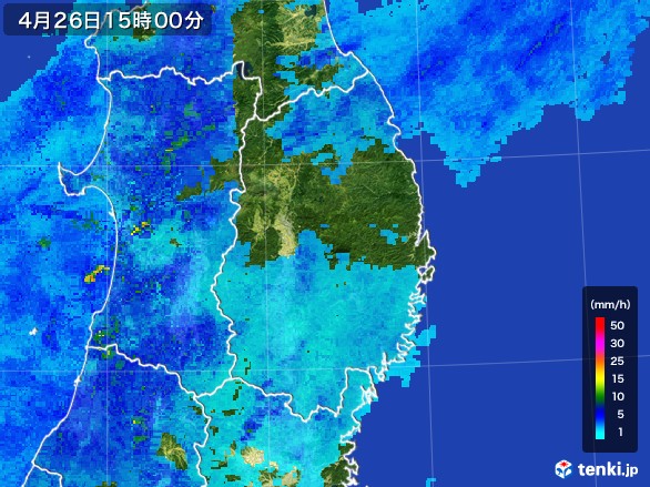 岩手県の雨雲レーダー(2017年04月26日)