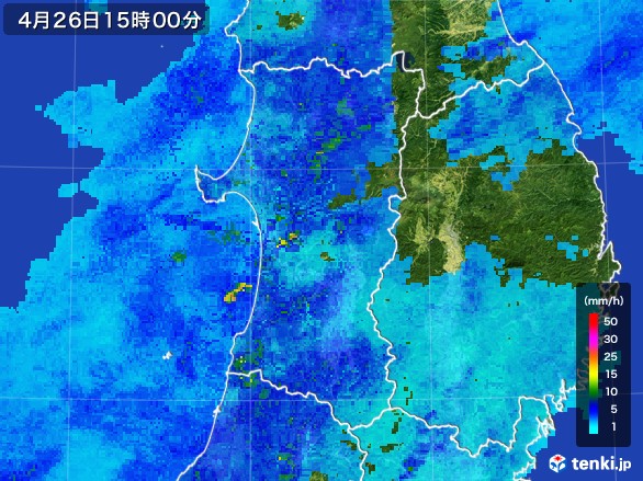 秋田県の雨雲レーダー(2017年04月26日)