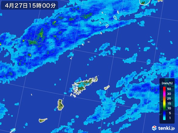 奄美諸島(鹿児島県)の雨雲レーダー(2017年04月27日)