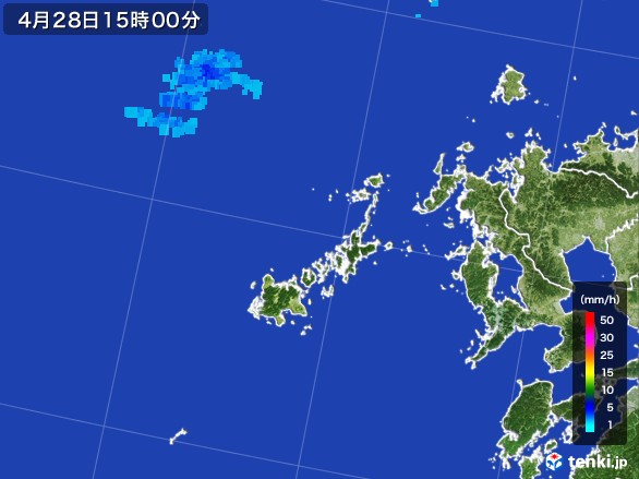 五島列島(長崎県)の雨雲レーダー(2017年04月28日)