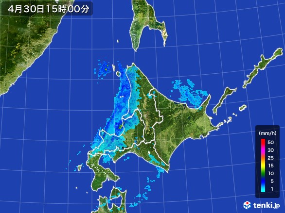 北海道地方の雨雲レーダー(2017年04月30日)
