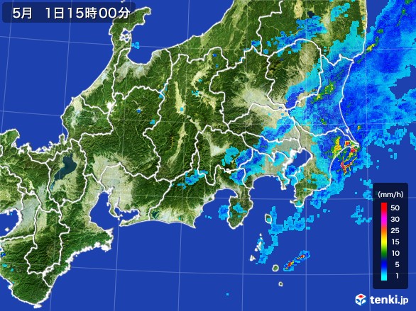 関東・甲信地方の雨雲レーダー(2017年05月01日)