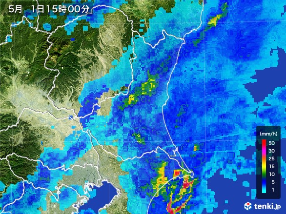 茨城県の雨雲レーダー(2017年05月01日)