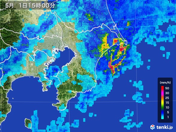 千葉県の雨雲レーダー(2017年05月01日)
