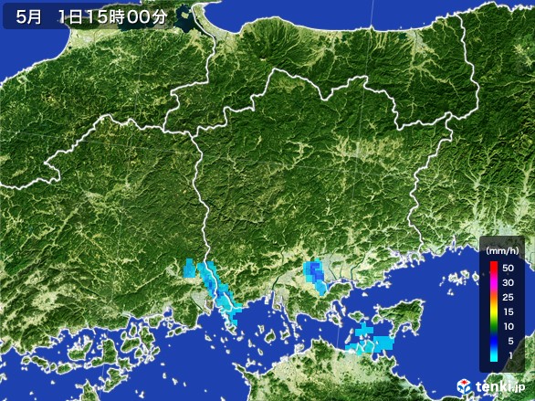 岡山県の雨雲レーダー(2017年05月01日)