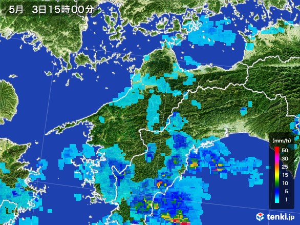 愛媛県の雨雲レーダー(2017年05月03日)