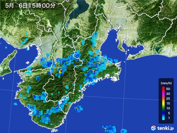 三重県の雨雲レーダー(2017年05月06日)