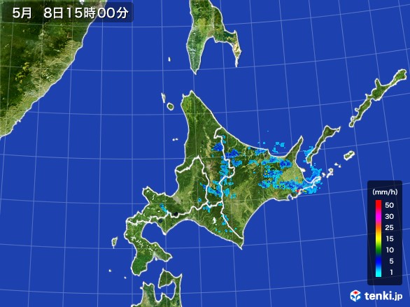 北海道地方の雨雲レーダー(2017年05月08日)