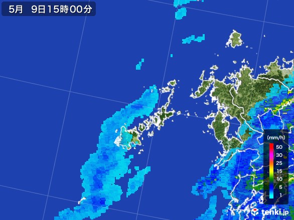 五島列島(長崎県)の雨雲レーダー(2017年05月09日)