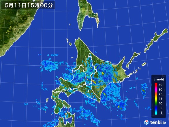 北海道地方の雨雲レーダー(2017年05月11日)