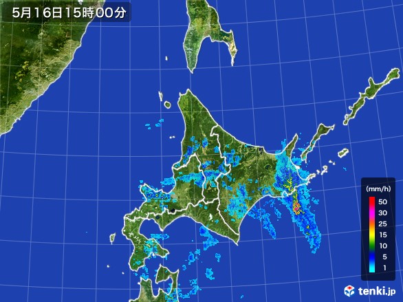 北海道地方の雨雲レーダー(2017年05月16日)