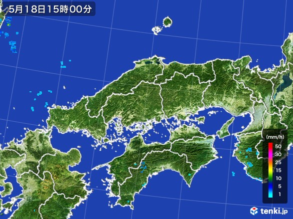 中国地方の雨雲レーダー(2017年05月18日)