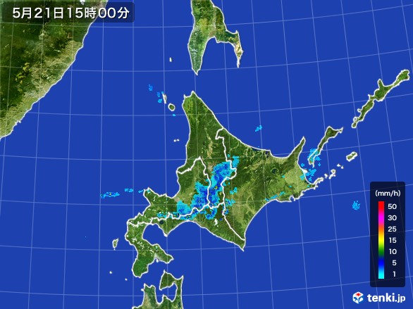 北海道地方の雨雲レーダー(2017年05月21日)