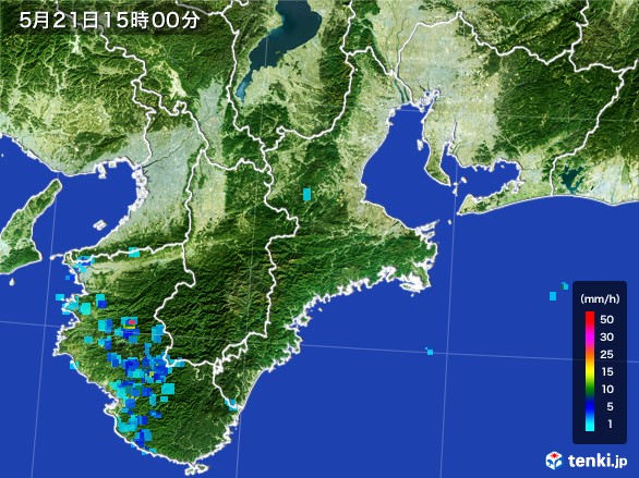 三重県の雨雲レーダー(2017年05月21日)