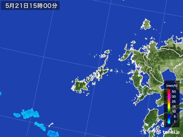 五島列島(長崎県)の雨雲レーダー(2017年05月21日)