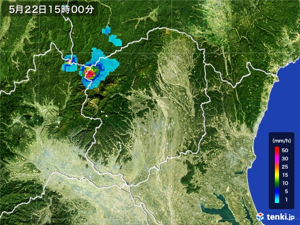 栃木県の雨雲レーダー(2017年05月22日)