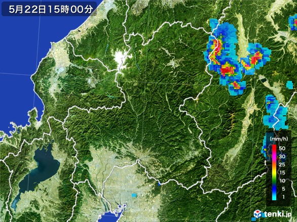 岐阜県の雨雲レーダー(2017年05月22日)