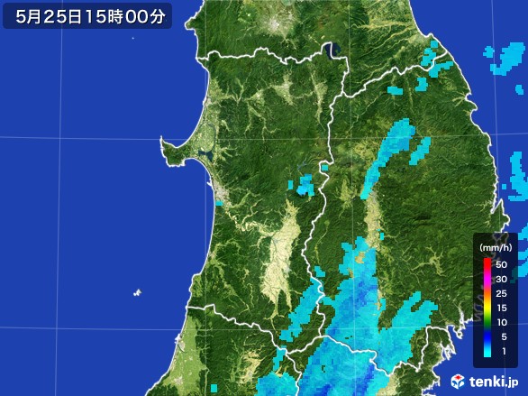 秋田県の雨雲レーダー(2017年05月25日)