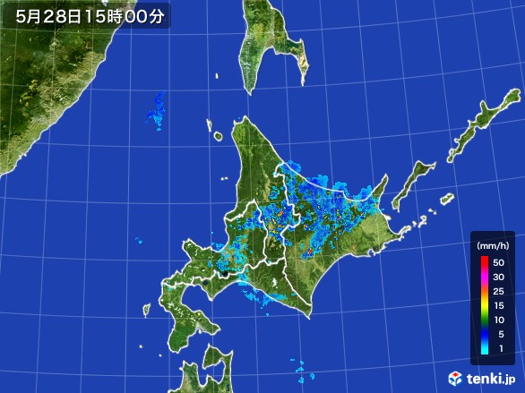 北海道地方の雨雲レーダー(2017年05月28日)