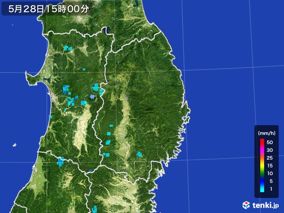 岩手県の雨雲レーダー(2017年05月28日)