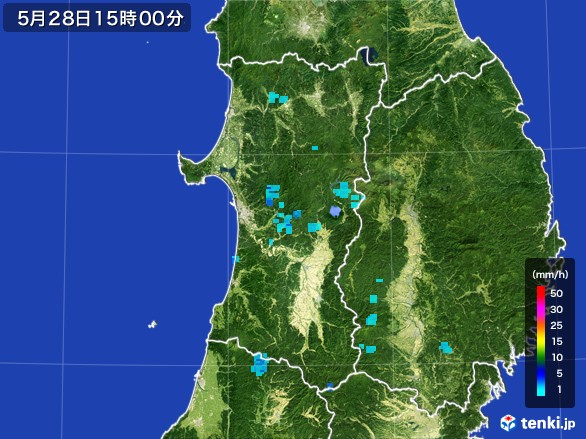 秋田県の雨雲レーダー(2017年05月28日)
