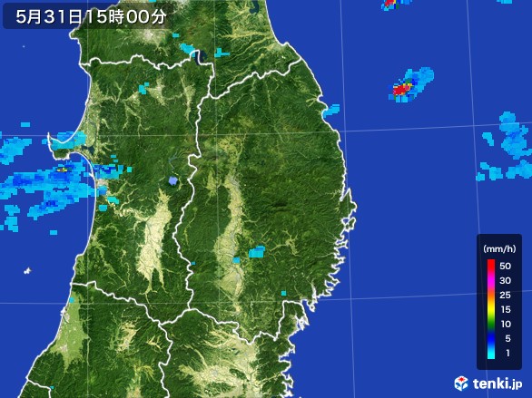 岩手県の雨雲レーダー(2017年05月31日)