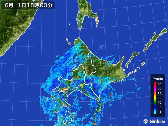 北海道地方の雨雲レーダー(2017年06月01日)