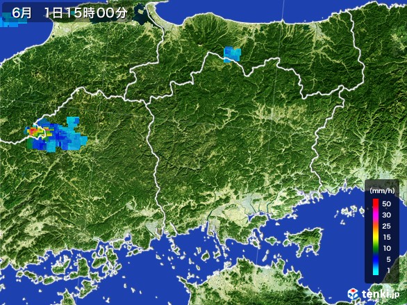 岡山県の雨雲レーダー(2017年06月01日)