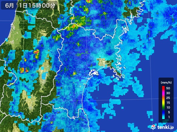 宮城県の雨雲レーダー(2017年06月01日)