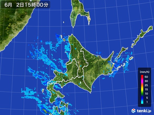 北海道地方の雨雲レーダー(2017年06月02日)