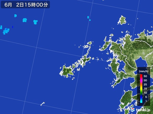 五島列島(長崎県)の雨雲レーダー(2017年06月02日)