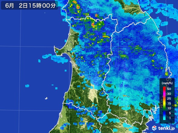 秋田県の雨雲レーダー(2017年06月02日)