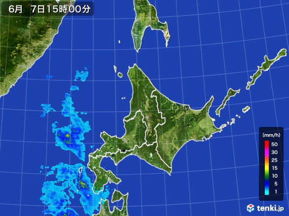 北海道地方の雨雲レーダー(2017年06月07日)