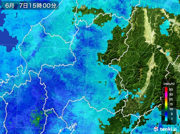 岐阜県の雨雲レーダー(2017年06月07日)