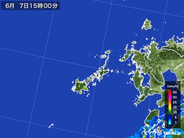 五島列島(長崎県)の雨雲レーダー(2017年06月07日)