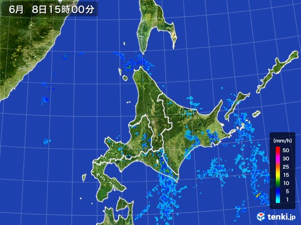 北海道地方の雨雲レーダー(2017年06月08日)